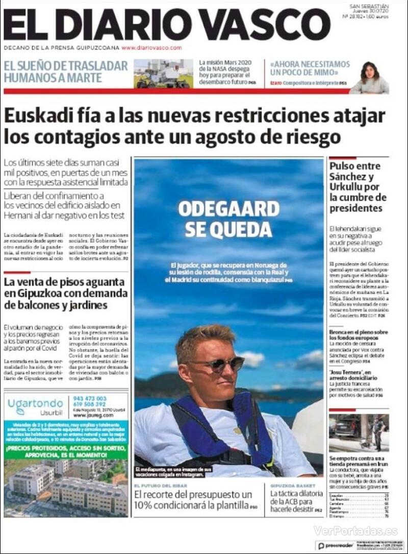 Portada El Diario Vasco 2020-07-31