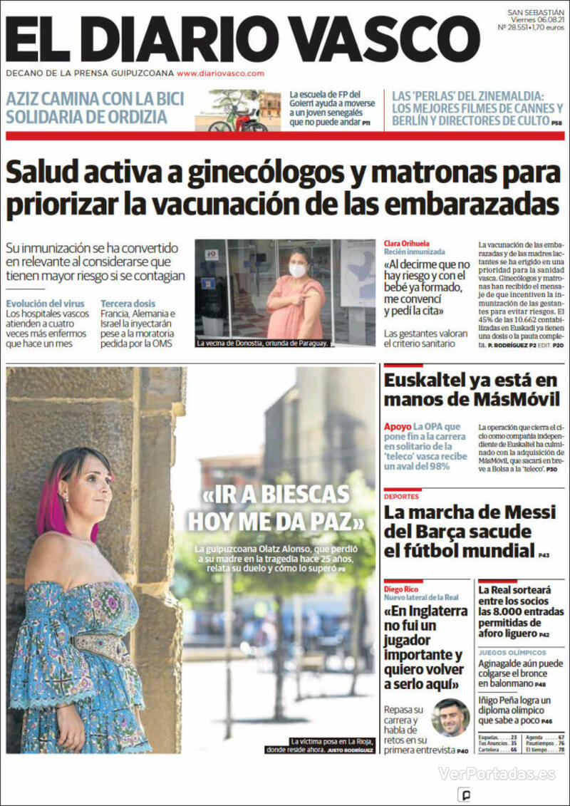 Portada El Diario Vasco 2021-08-07