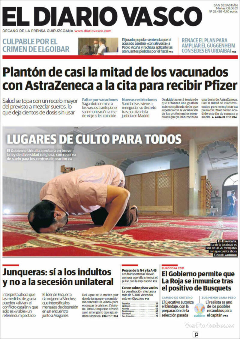 Portada El Diario Vasco 2021-06-09