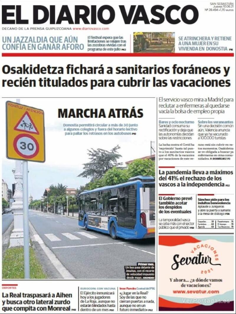 Portada El Diario Vasco 2021-06-11