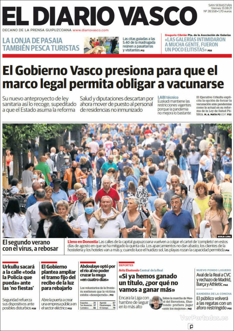 Portada El Diario Vasco 2021-08-14