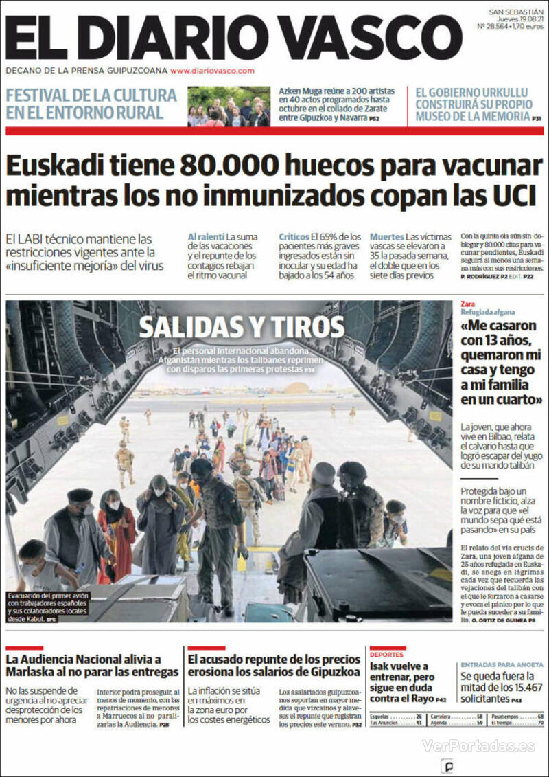 Portada El Diario Vasco 2021-08-20