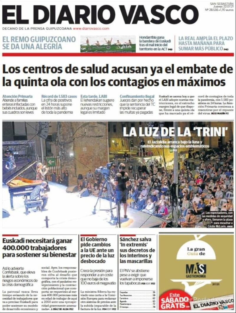 Portada El Diario Vasco 2021-07-23