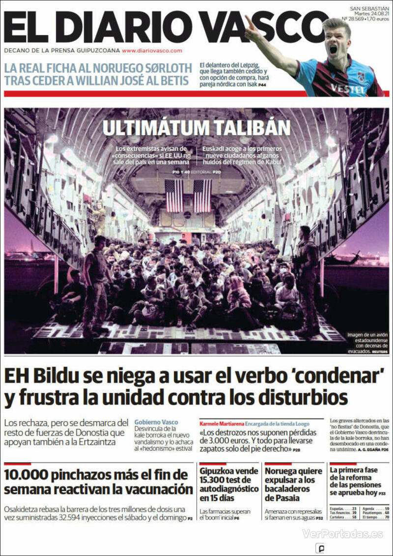 Portada El Diario Vasco 2021-08-25