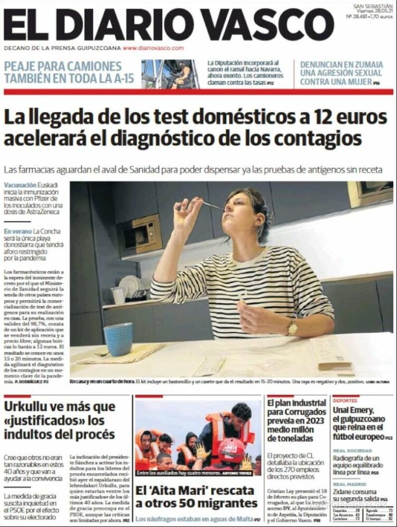 Portada El Diario Vasco 2021-05-29
