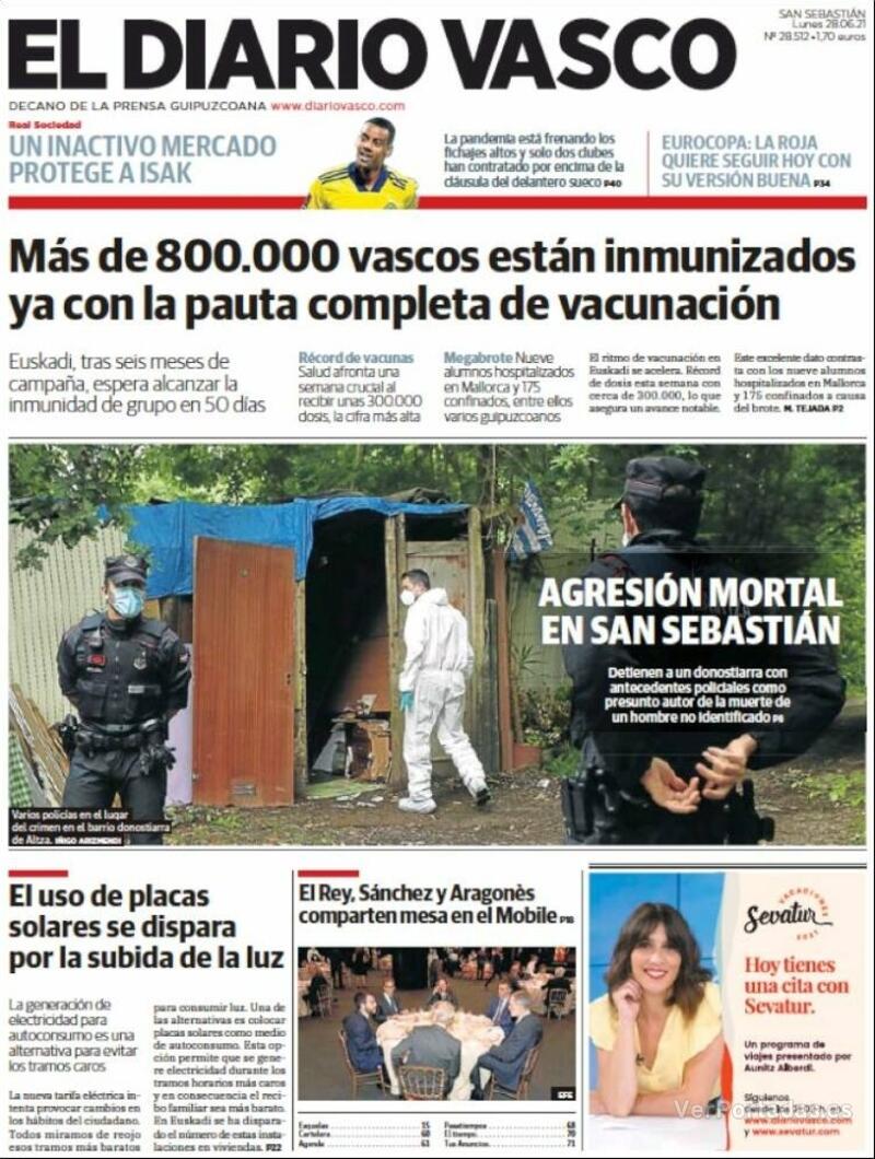 Portada El Diario Vasco 2021-06-29