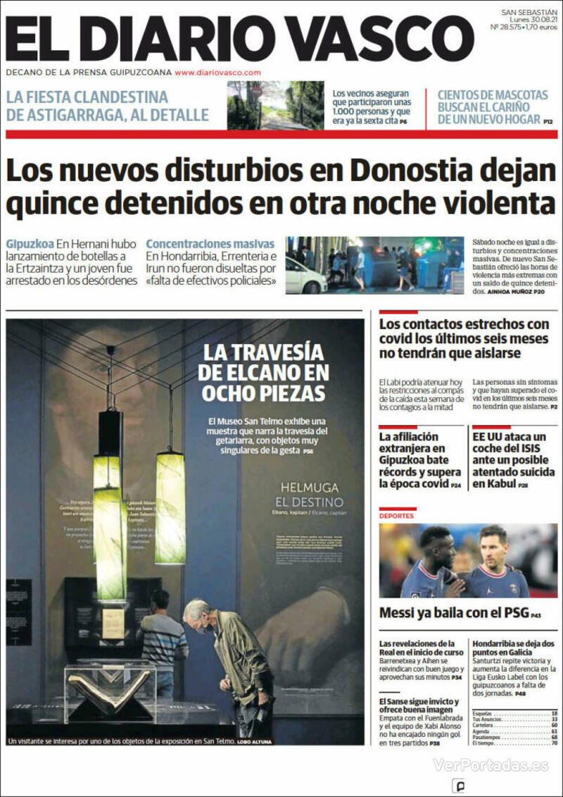 Portada El Diario Vasco 2021-08-31
