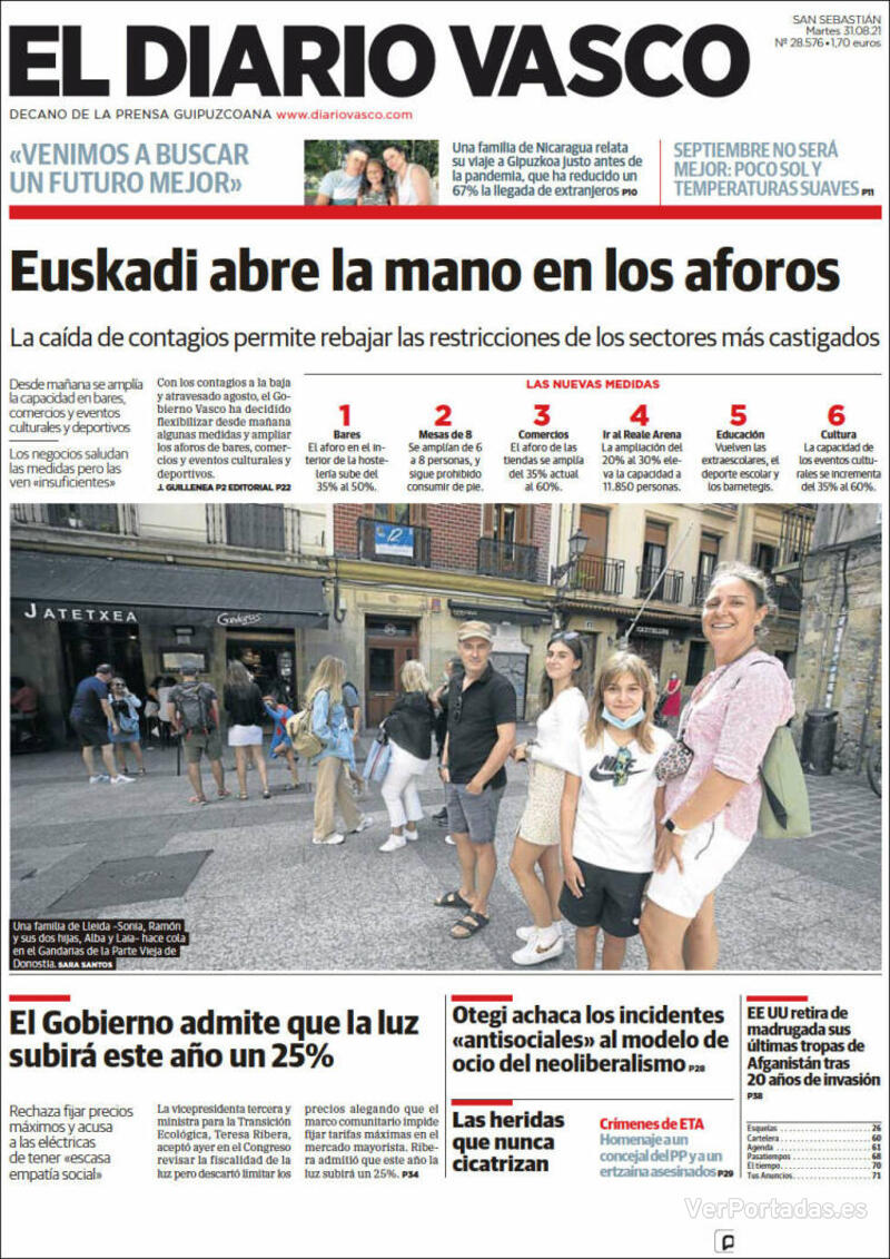 Portada El Diario Vasco 2021-09-01