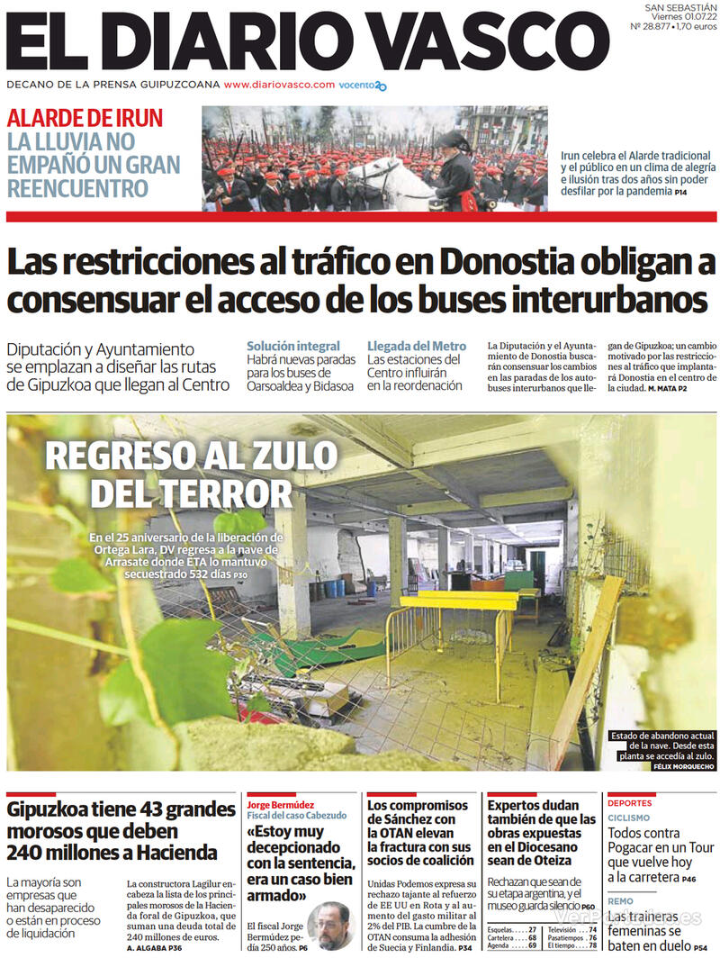 Portada El Diario Vasco 2022-07-02