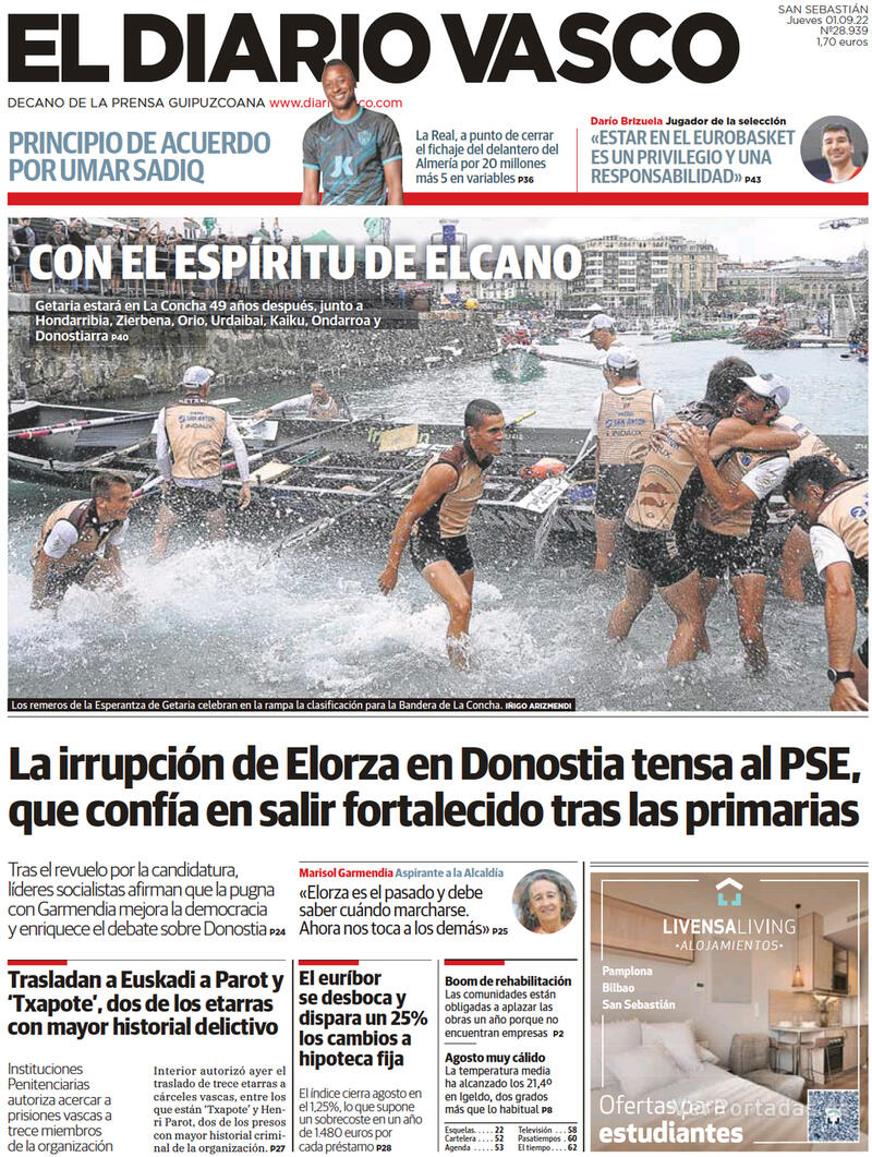 Portada El Diario Vasco 2022-09-02