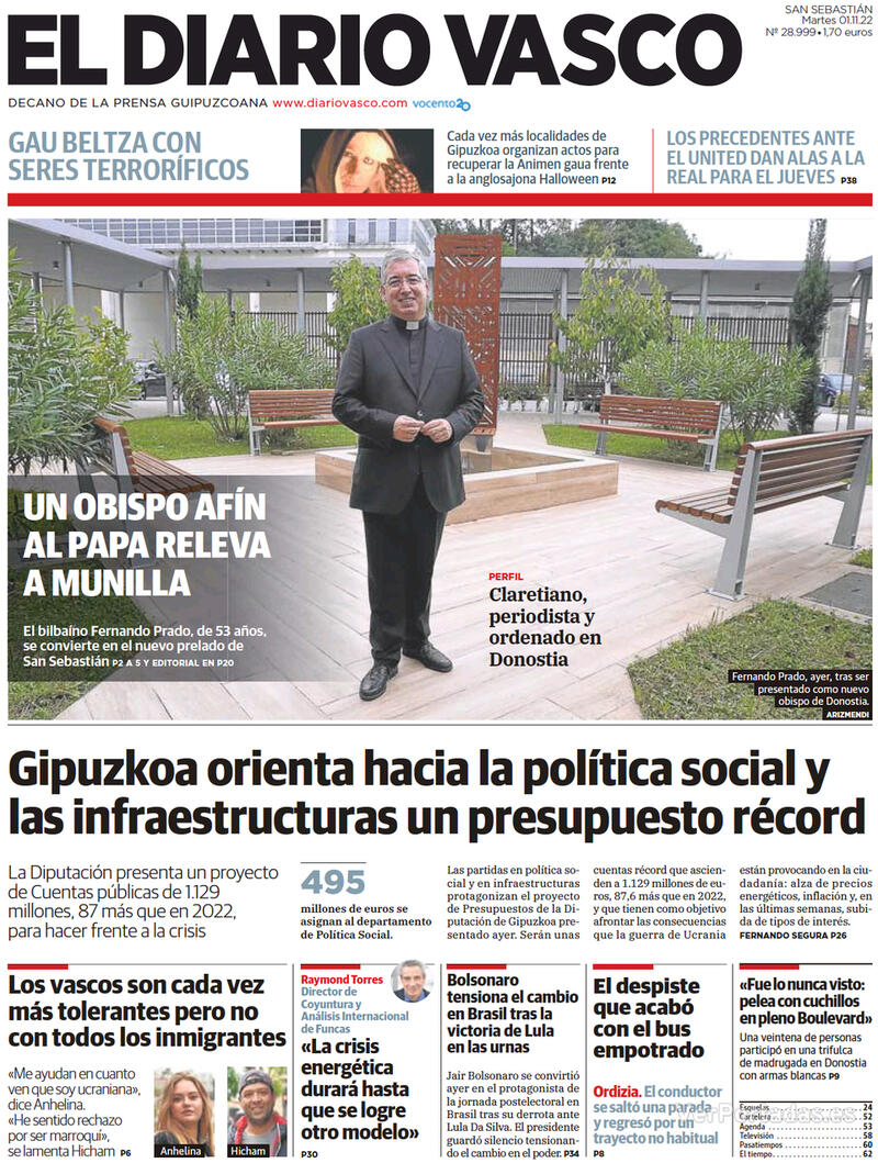 Portada El Diario Vasco 2022-11-02