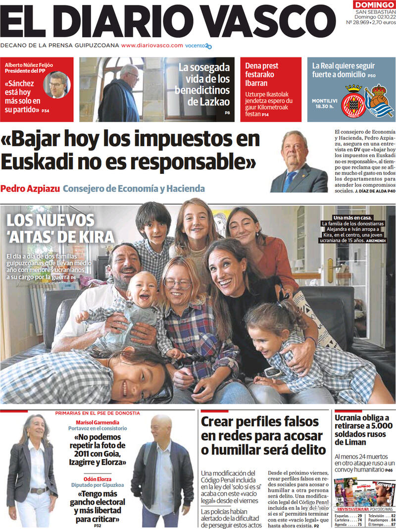 Portada El Diario Vasco 2022-10-03