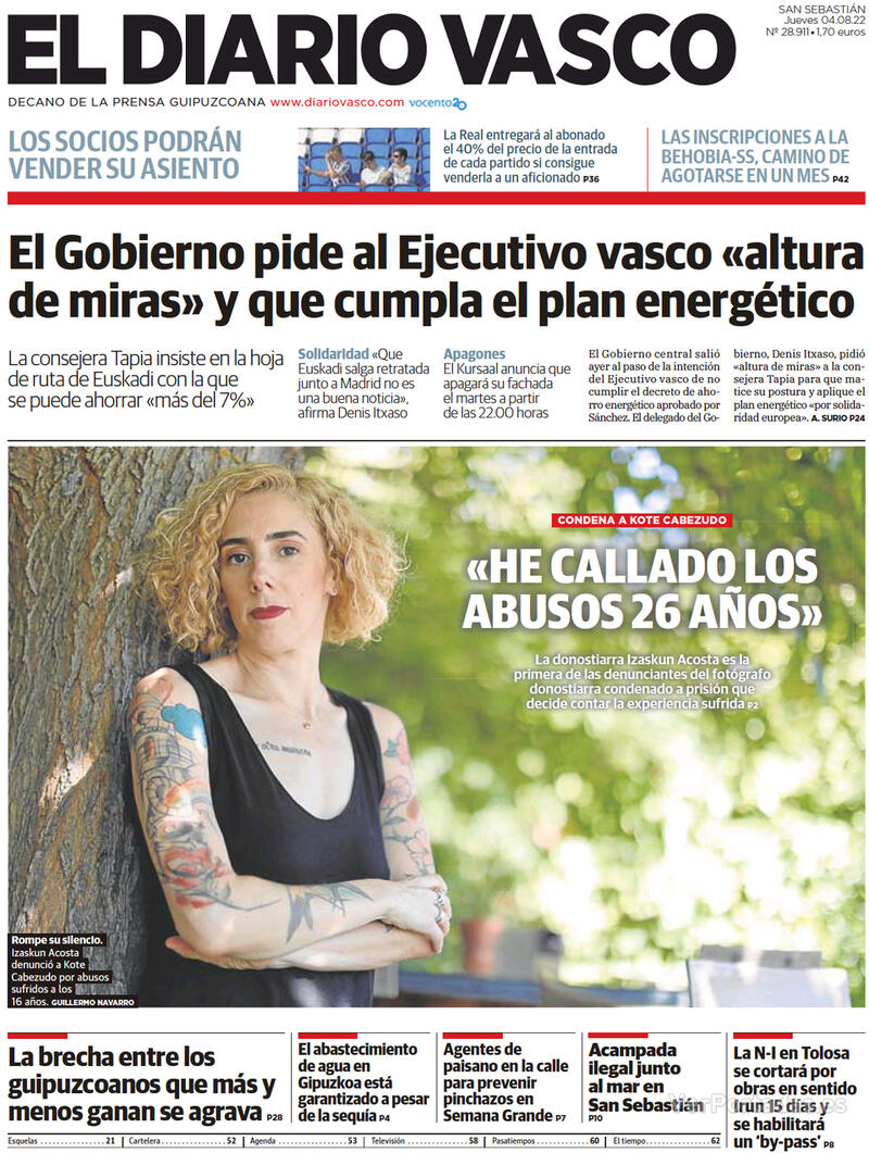 Portada El Diario Vasco 2022-08-05