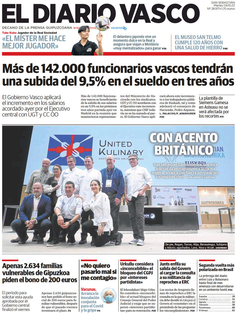 Portada El Diario Vasco 2022-10-05