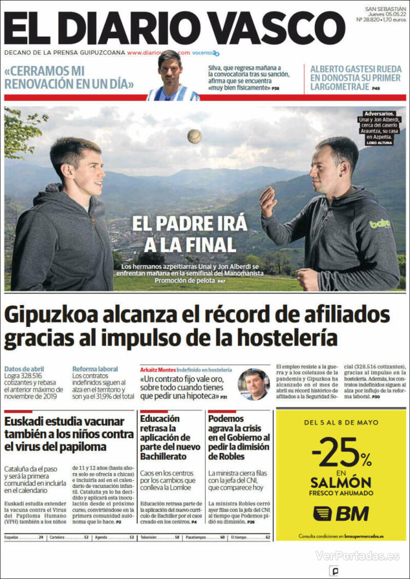 Portada El Diario Vasco 2022-05-06