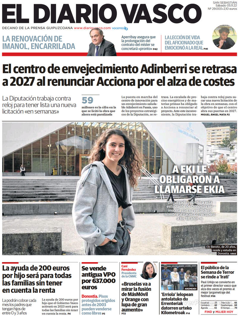 Portada El Diario Vasco 2022-11-06