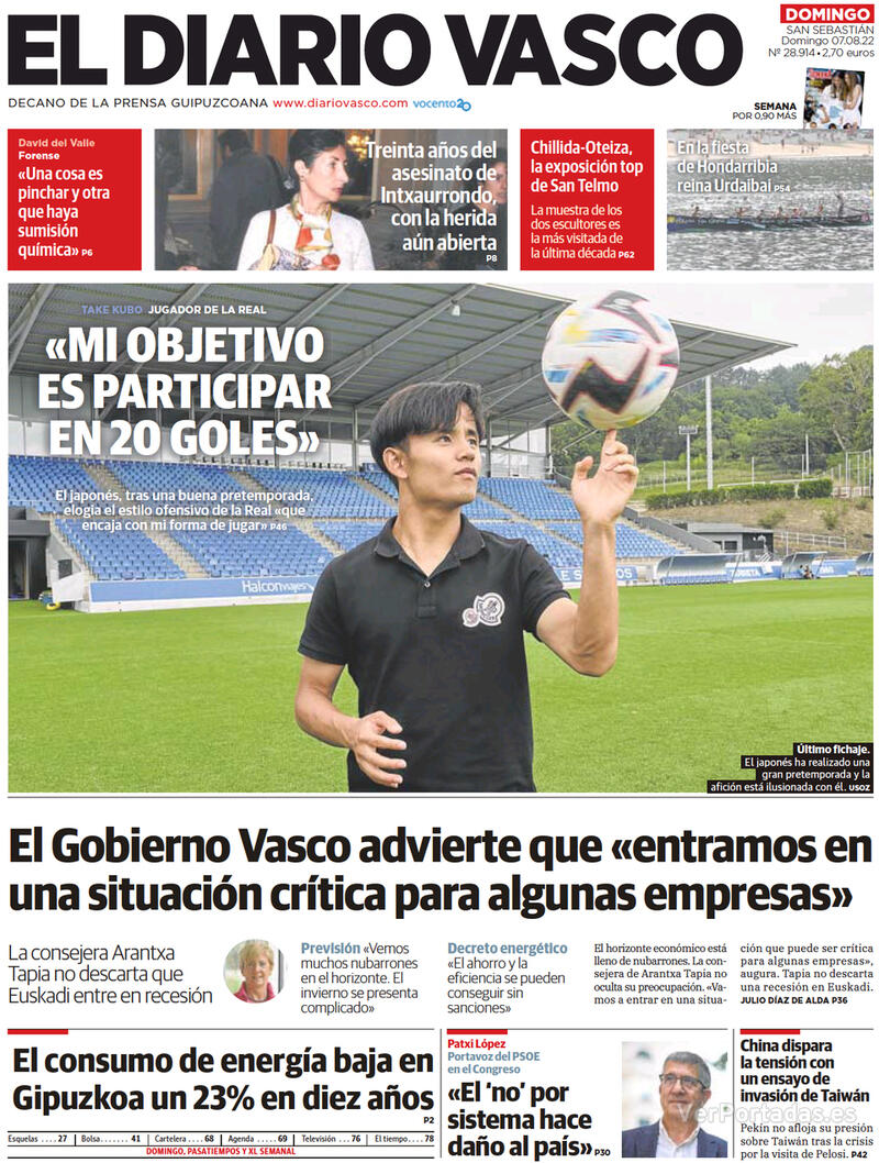 Portada El Diario Vasco 2022-08-08