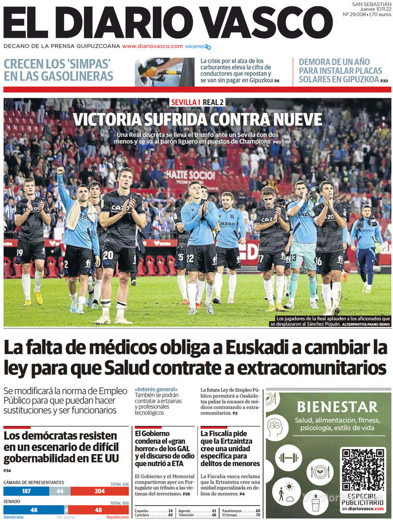 Portada El Diario Vasco 2022-11-11