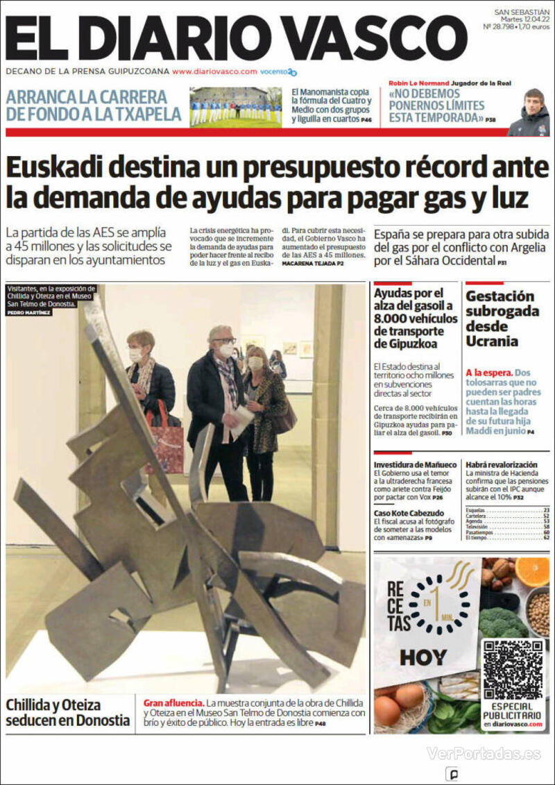Portada El Diario Vasco 2022-04-13