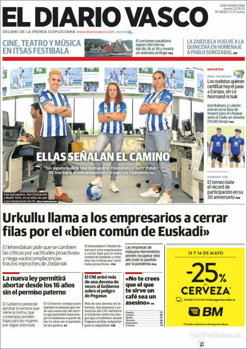Portada El Diario Vasco 2022-05-13