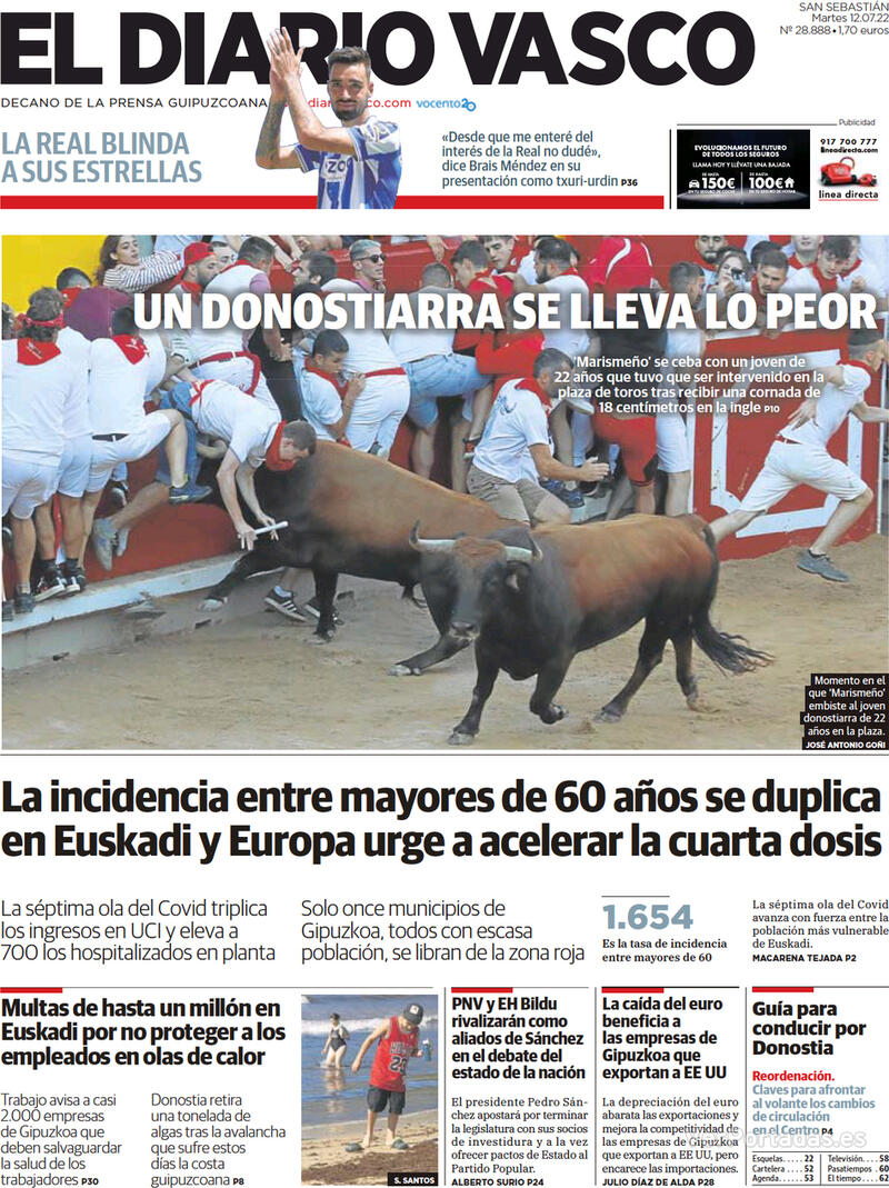Portada El Diario Vasco 2022-07-13