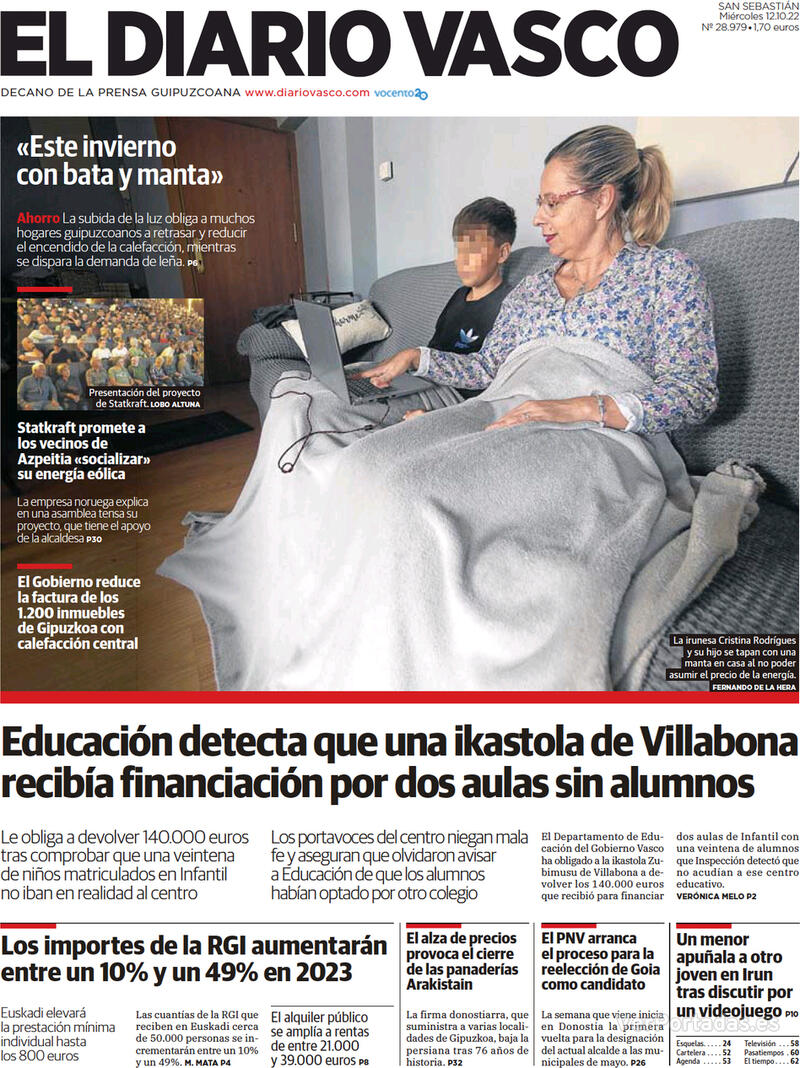 Portada El Diario Vasco 2022-10-13