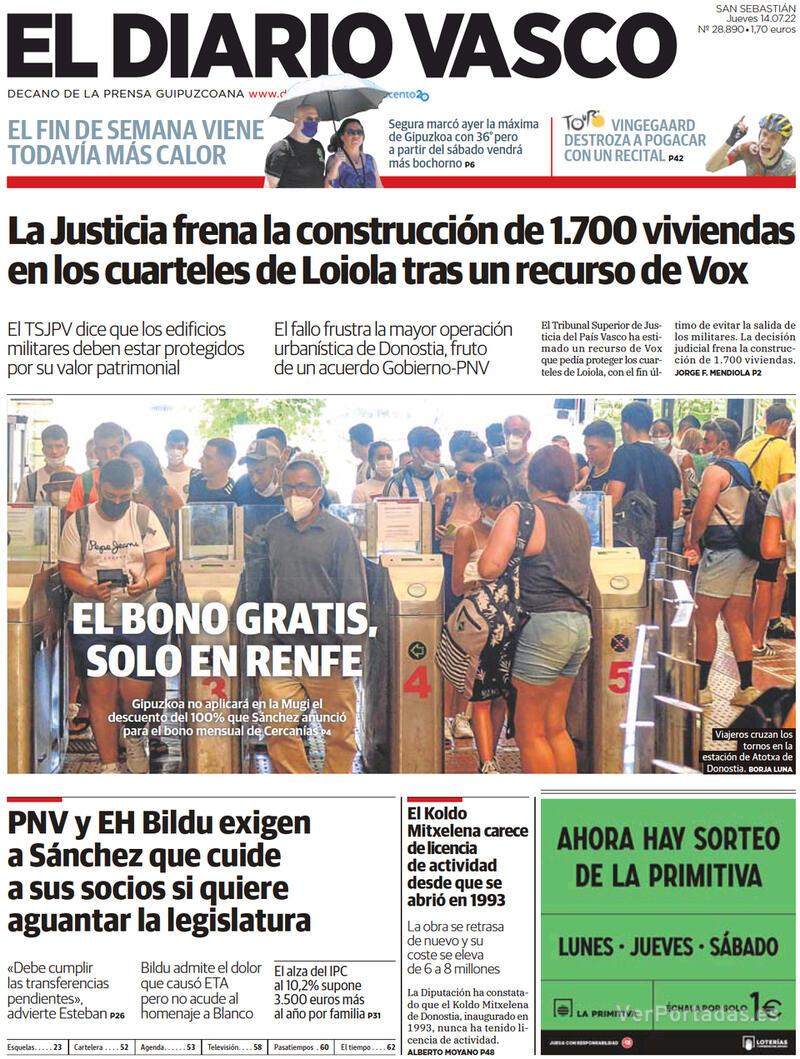 Portada El Diario Vasco 2022-07-15