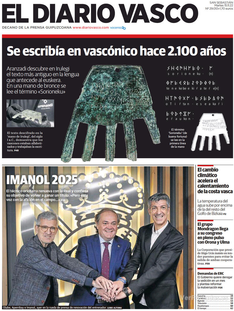 Portada El Diario Vasco 2022-11-16