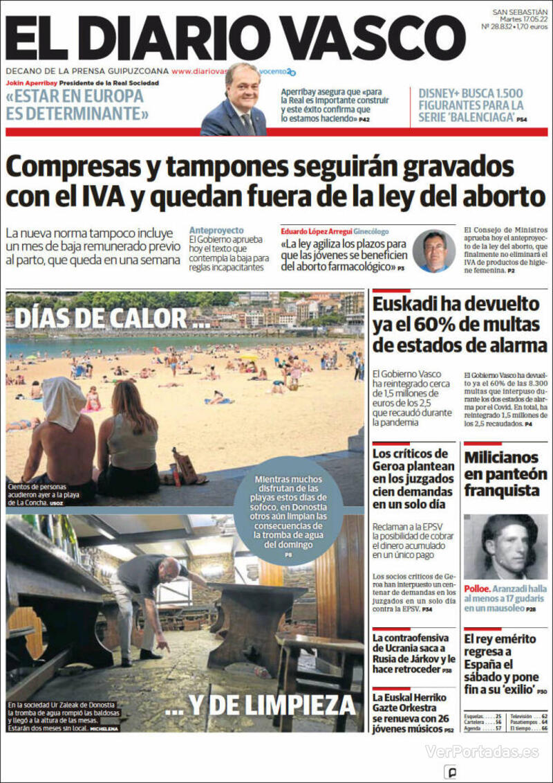 Portada El Diario Vasco 2022-05-18