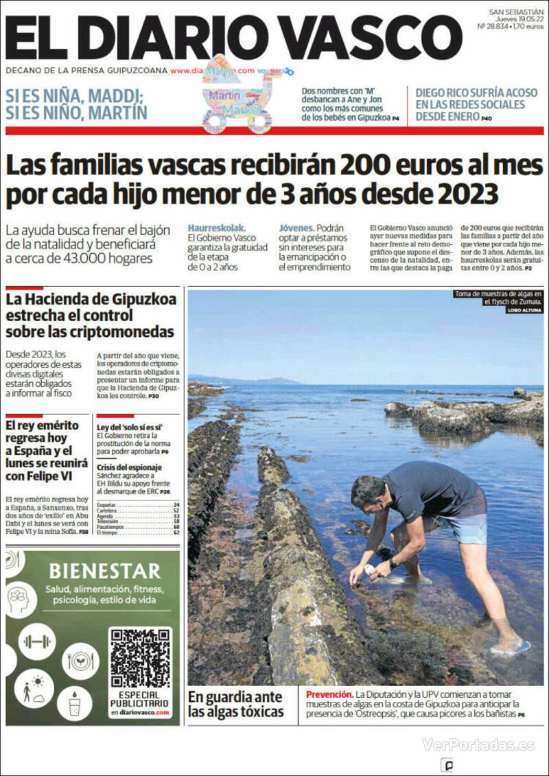 Portada El Diario Vasco 2022-05-20
