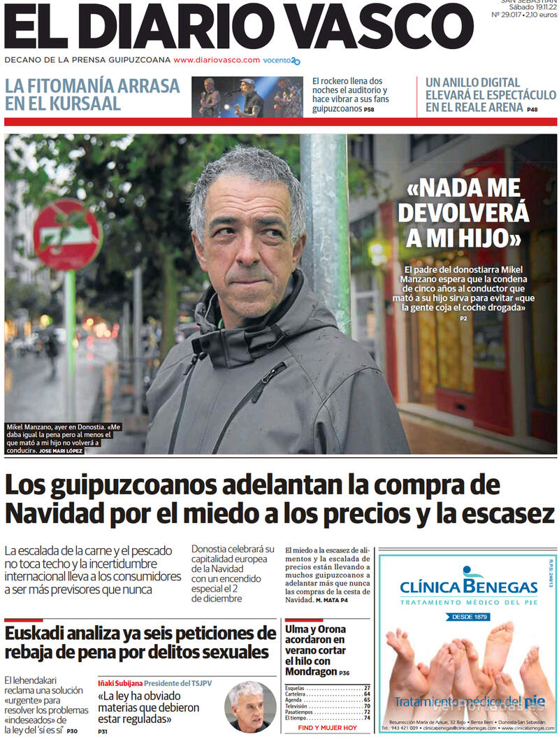 Portada El Diario Vasco 2022-11-20
