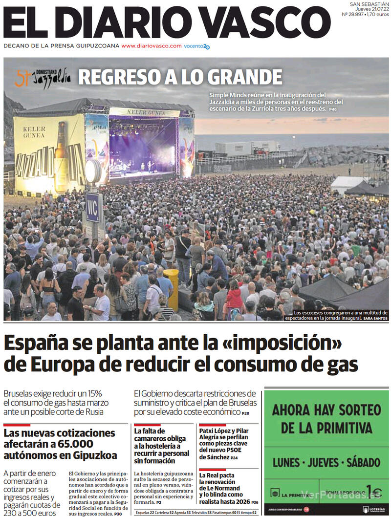Portada El Diario Vasco 2022-07-22