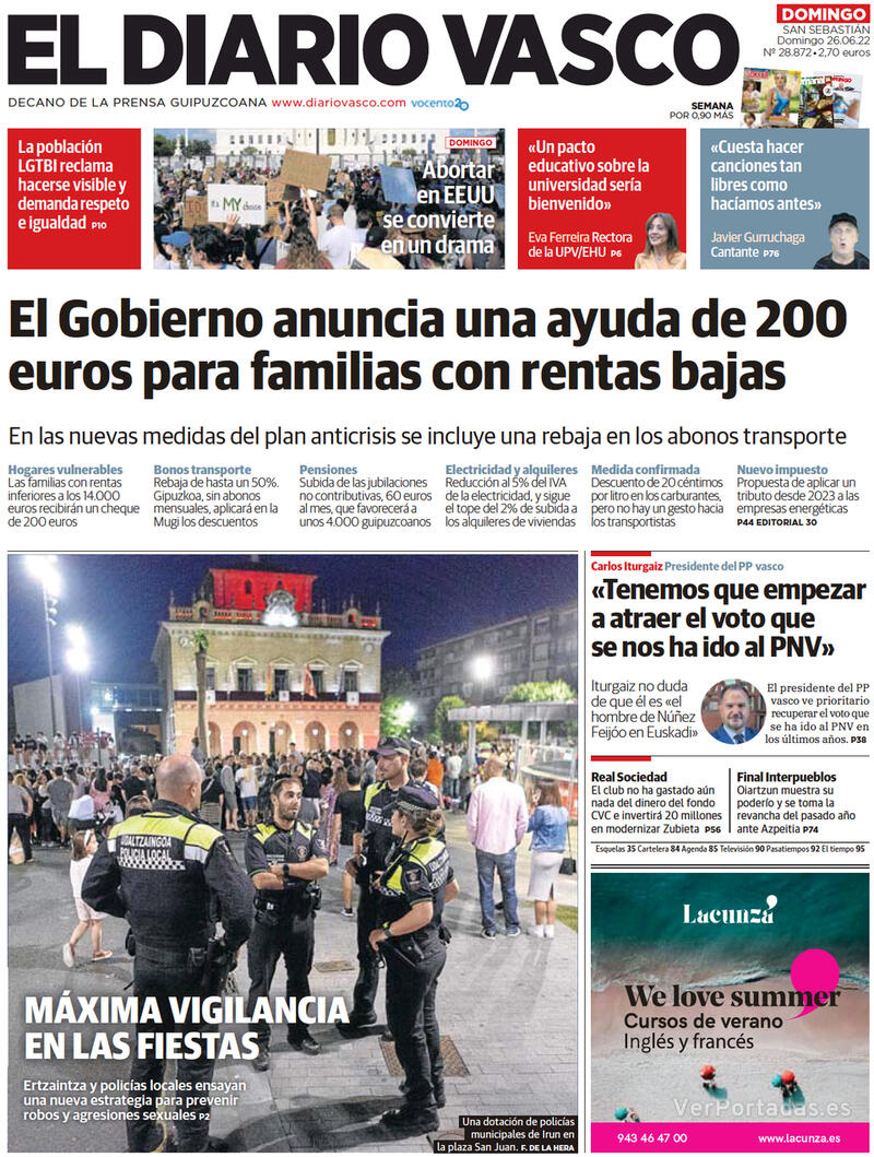 Portada El Diario Vasco 2022-06-27