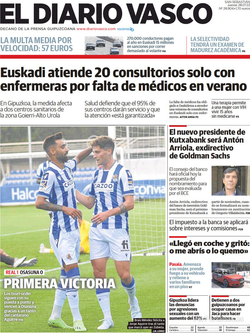 Portada El Diario Vasco 2022-07-29