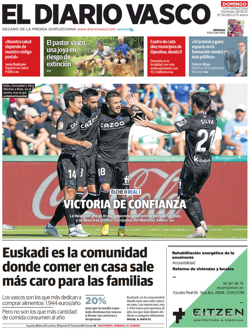 Portada El Diario Vasco 2022-08-29