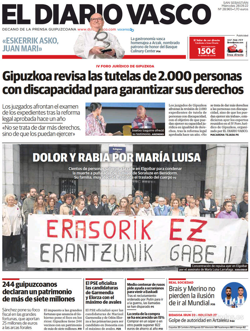 Portada El Diario Vasco 2022-09-29