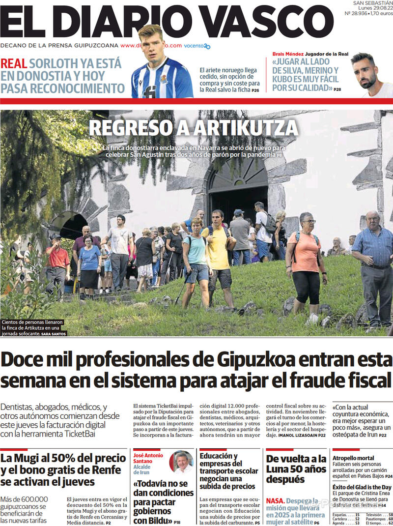 Portada El Diario Vasco 2022-08-30