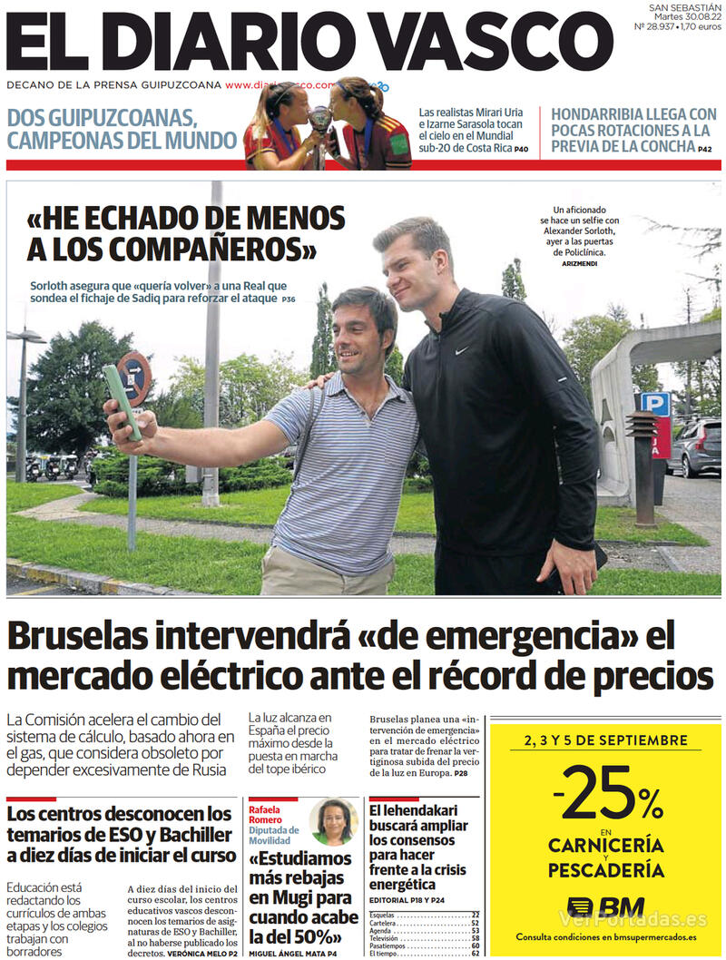 Portada El Diario Vasco 2022-08-31
