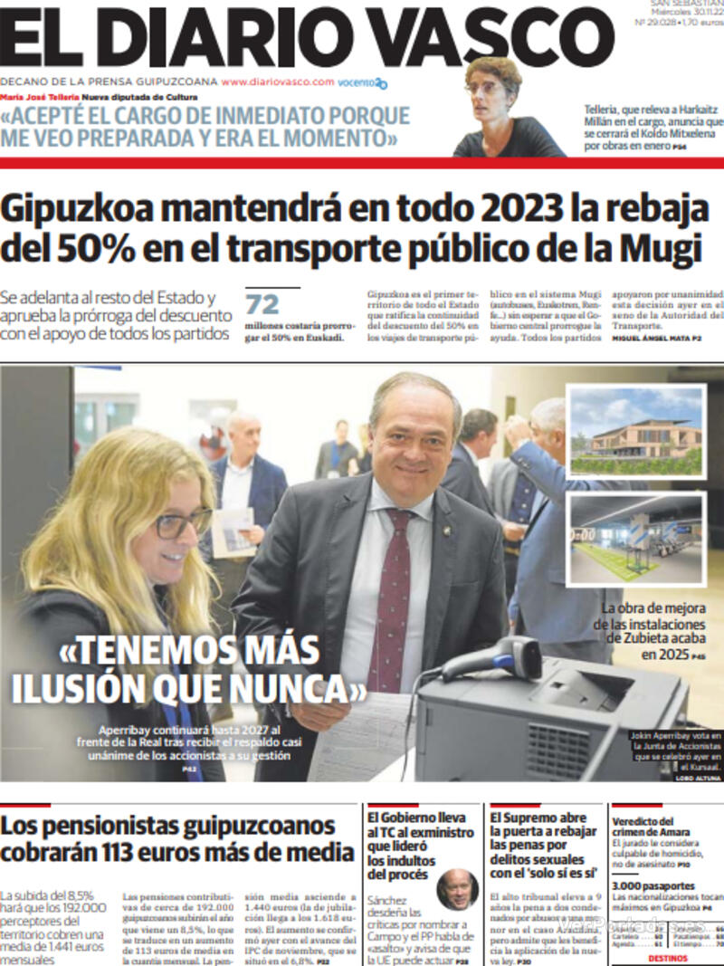 Portada El Diario Vasco 2022-12-01