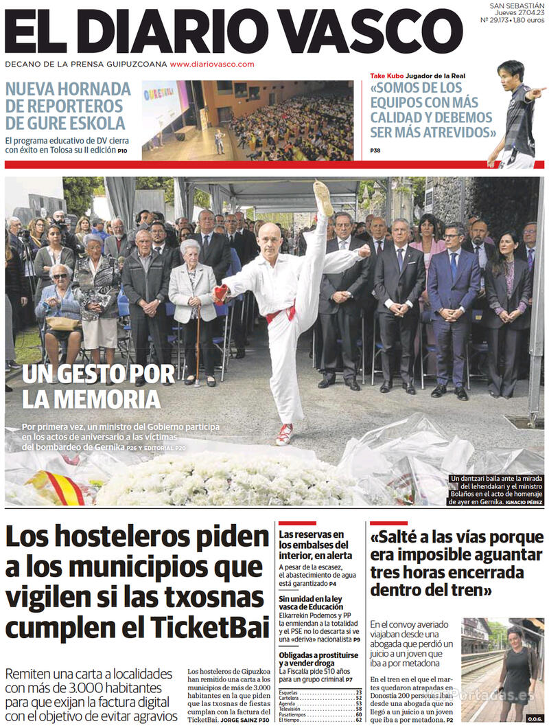 Portada El Diario Vasco 2023-04-28