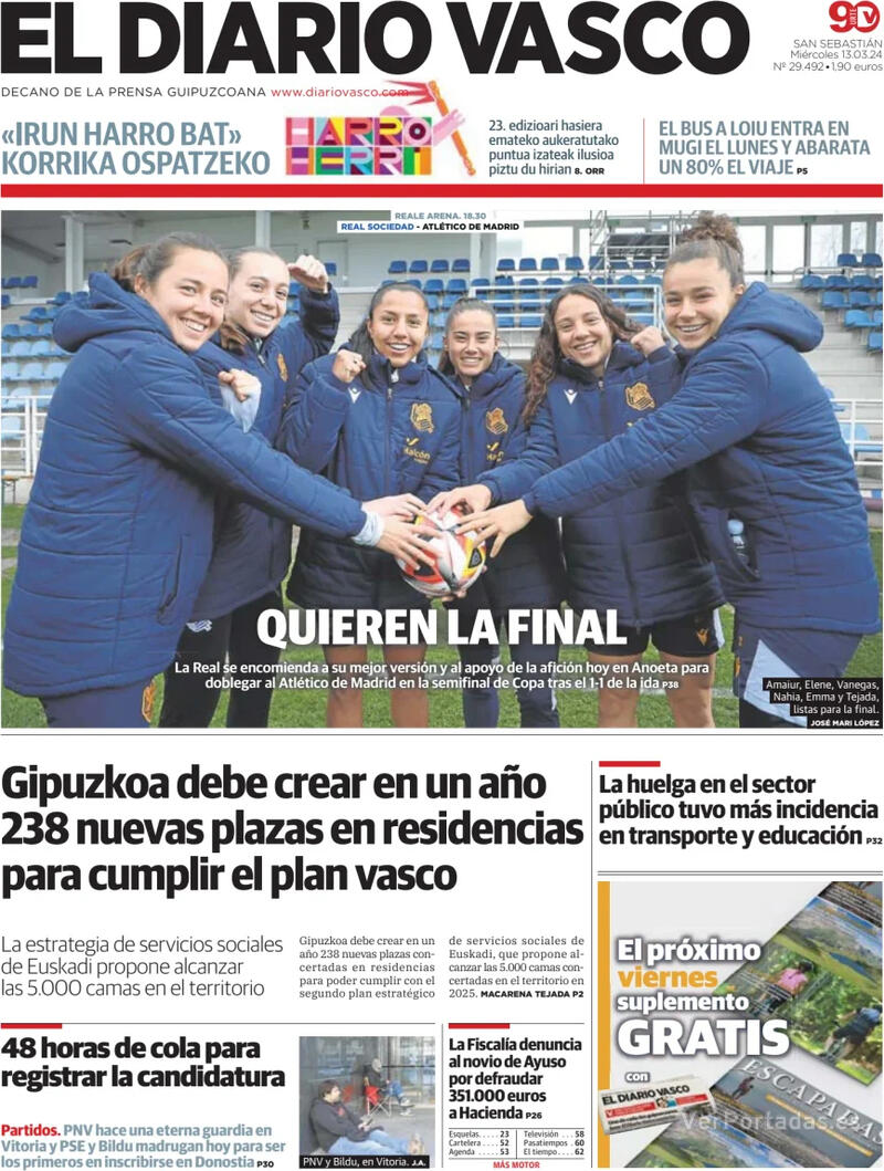 Portada El Diario Vasco 2024-03-14