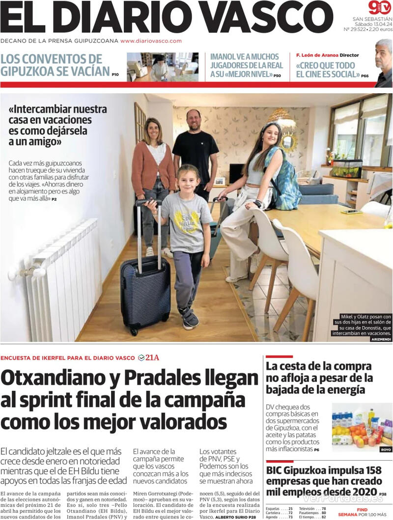 Portada El Diario Vasco 2024-04-14