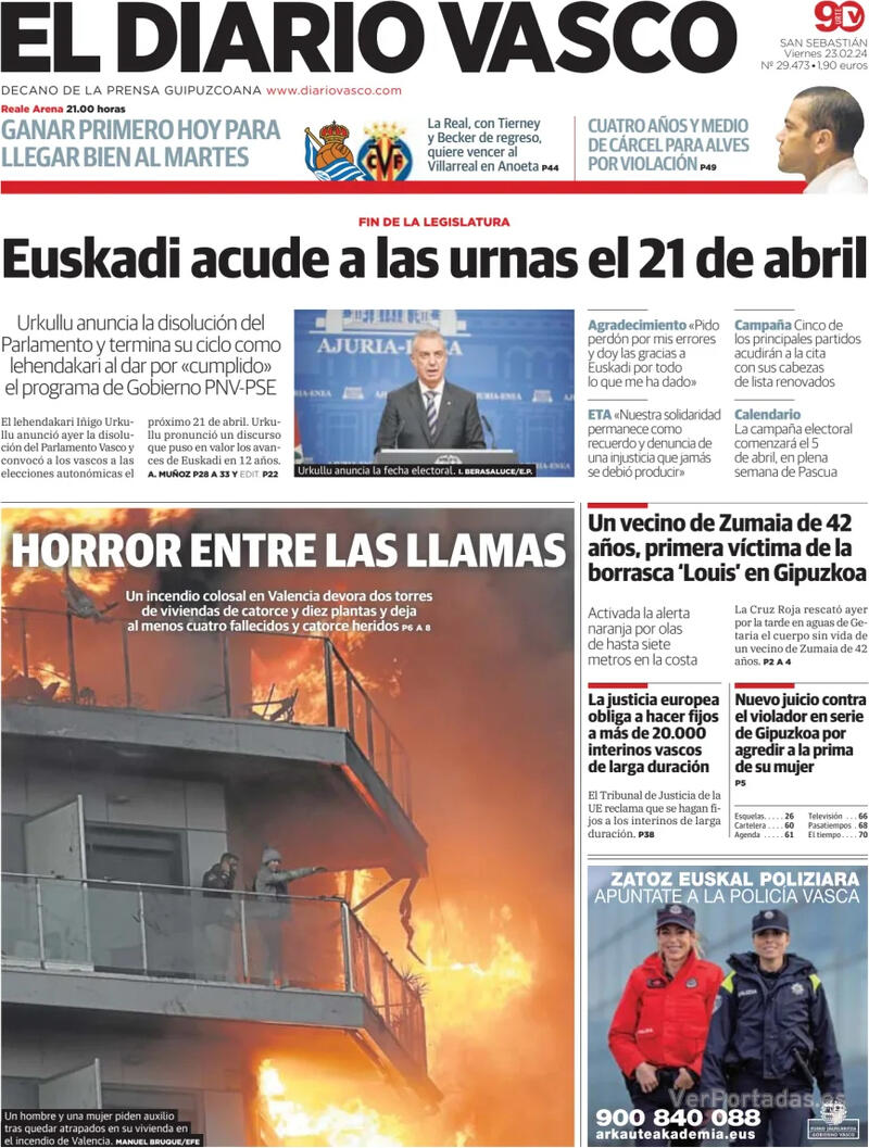 Portada El Diario Vasco 2024-02-24