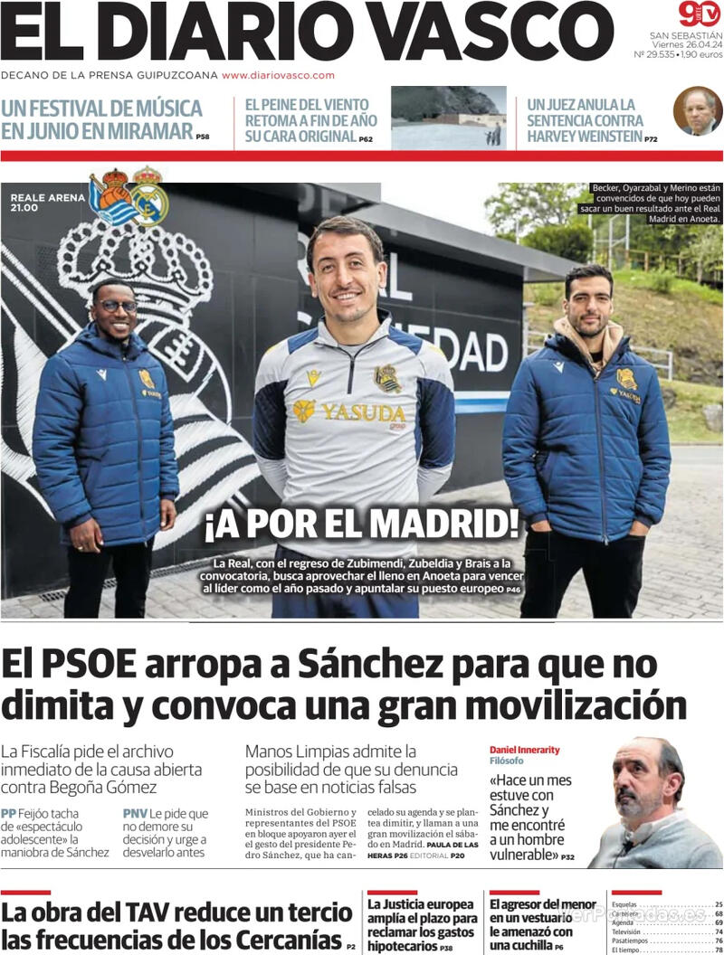 Portada El Diario Vasco 2024-04-27