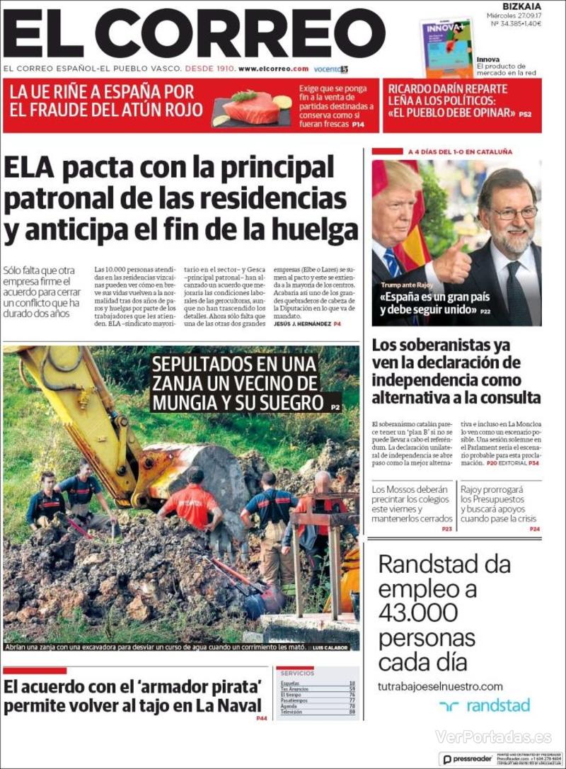 Portada El Periódico 2017-09-27