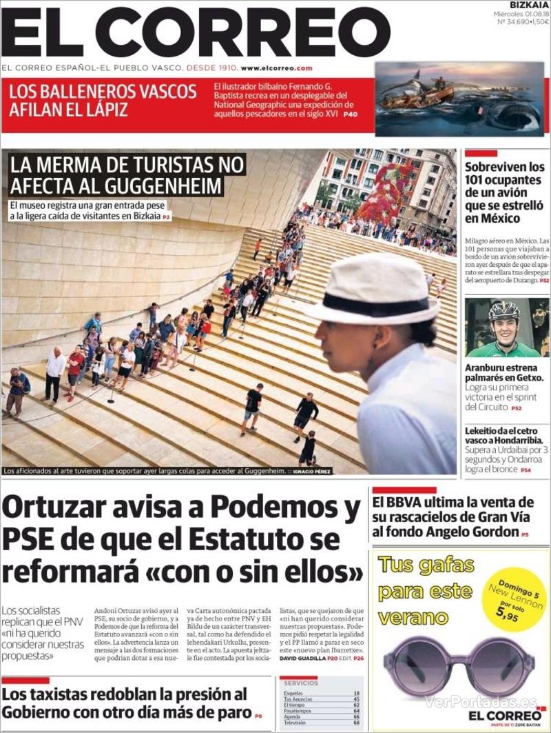 Portada El Correo 2018-08-02