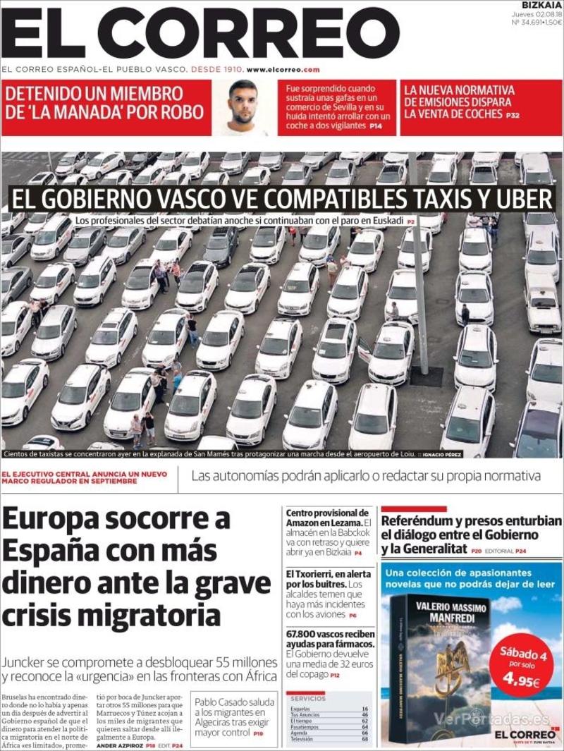 Portada El Correo 2018-08-03