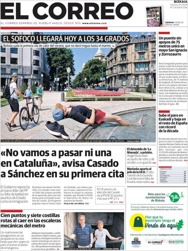 Portada El Correo 2018-08-04