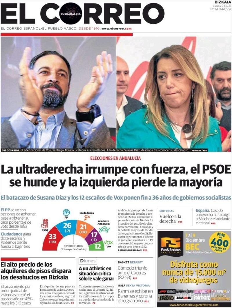 Portada El Correo 2018-12-04