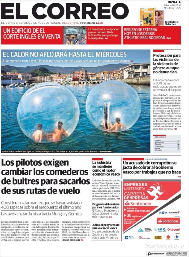 Portada El Correo 2018-08-05